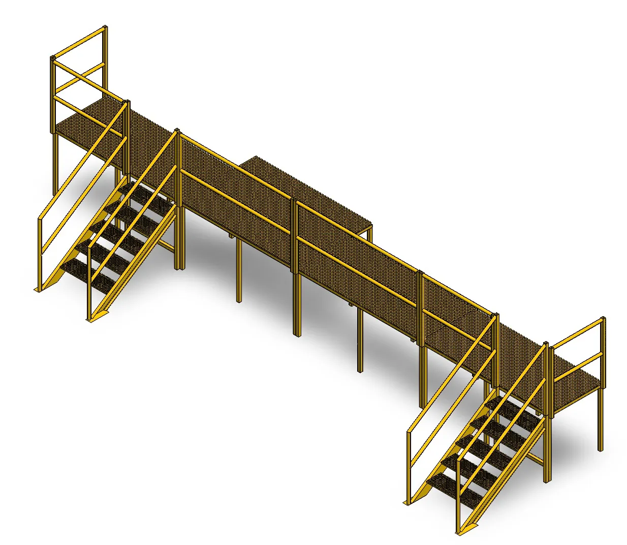 Plataforma con escaleras y barandales, diseñada en CAD